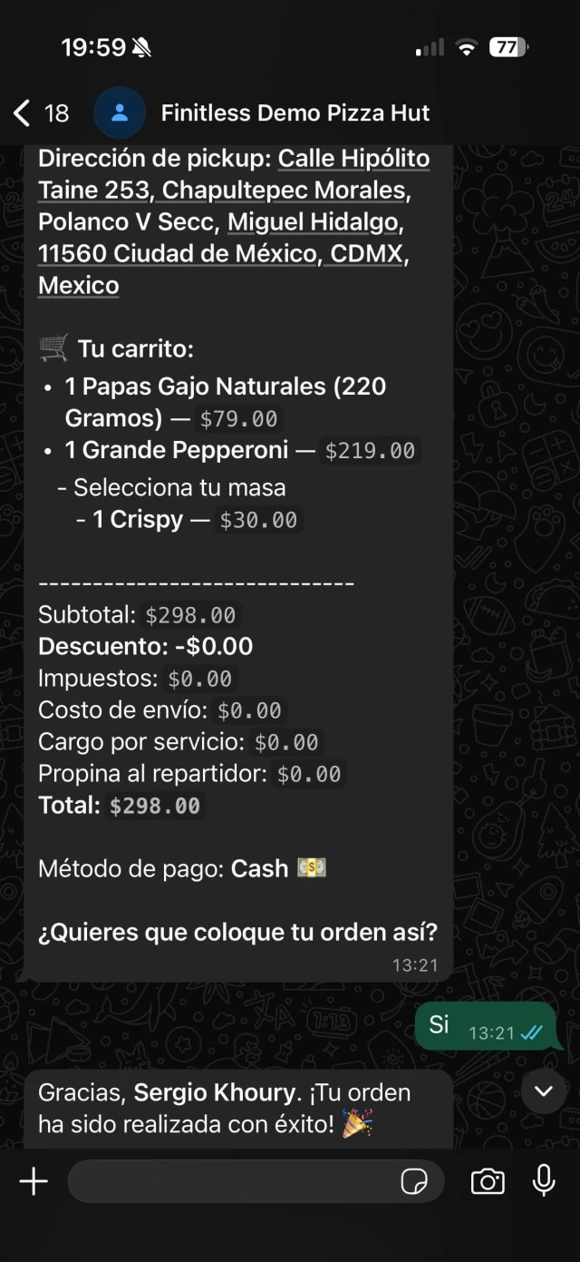 WhatsApp ordering system for restaurants by Finitless Technology
