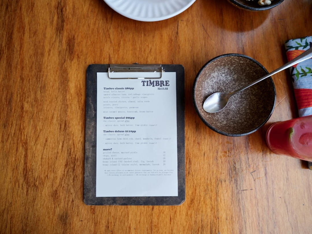Restaurant menu on clipboard showing food ordering options