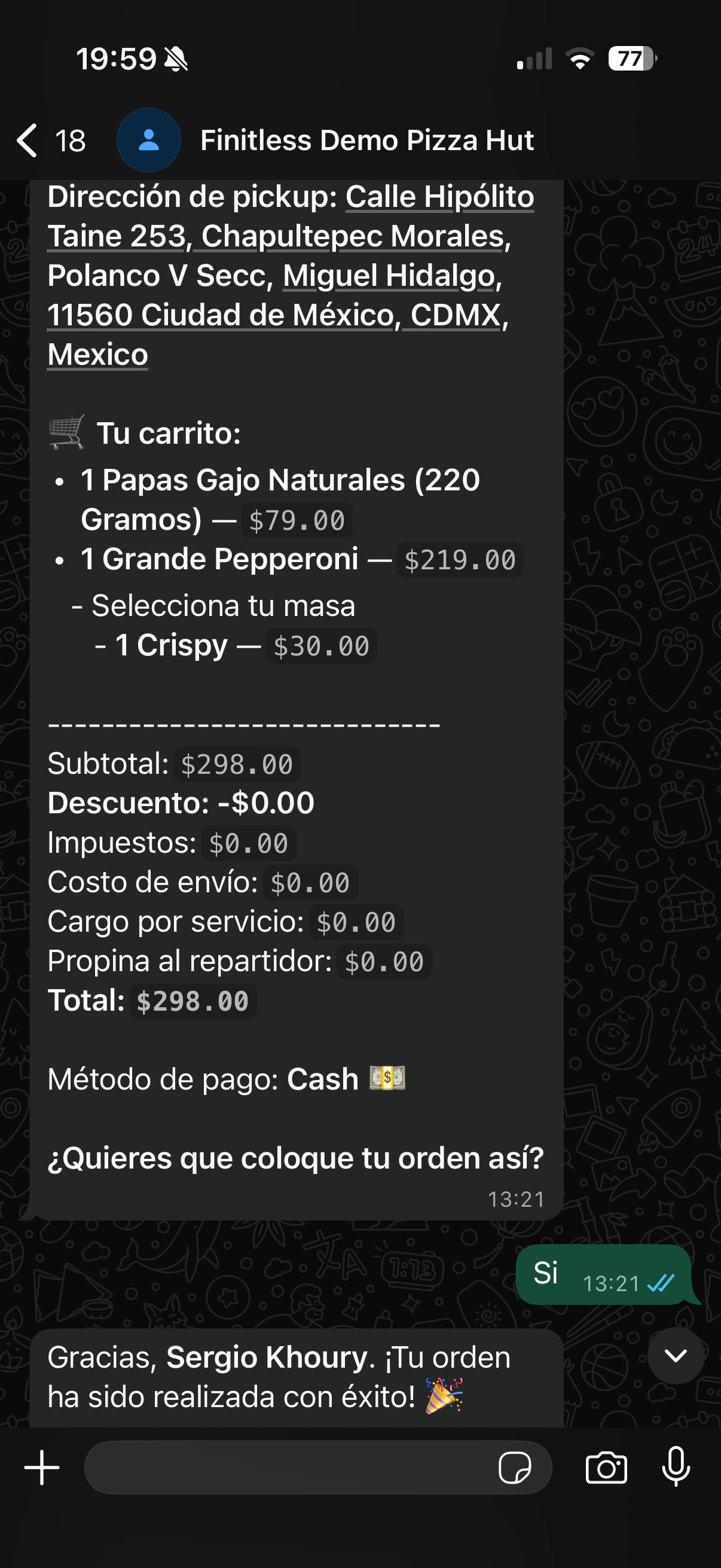 WhatsApp ordering agent