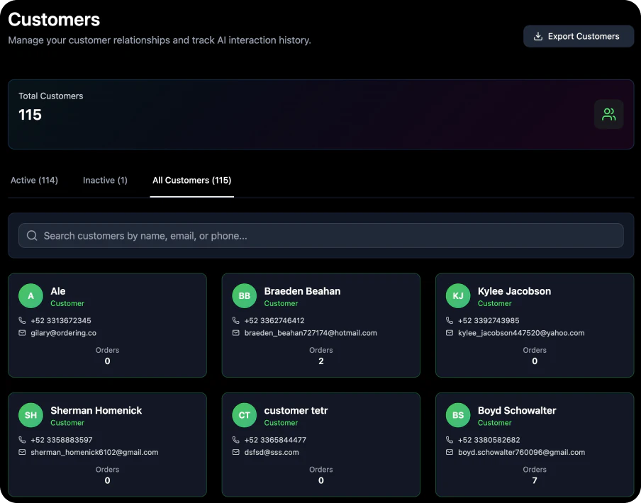 Customer management view